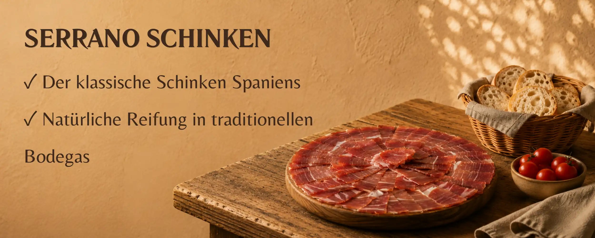 Serrano Schinken, der klassische Schinken Spaniens, natürliche Reifung in traditionellen Bodegas, La Tradición

