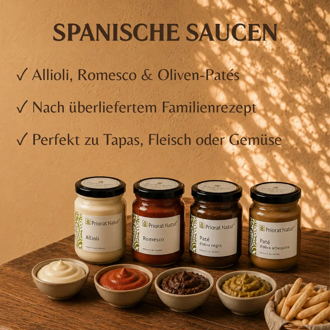 Spanische Saucen von Priorat Natur, Allioli, Romesco und Oliven-Patés nach Familienrezept – La Tradición