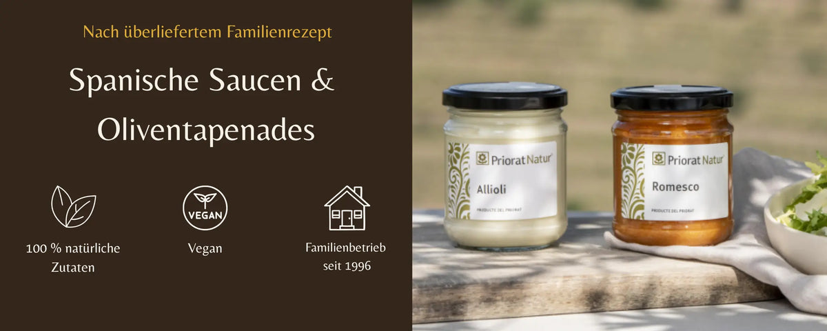 Spanische Saucen Allioli und Romesco von Priorat Natur im Glas nach Familienrezept