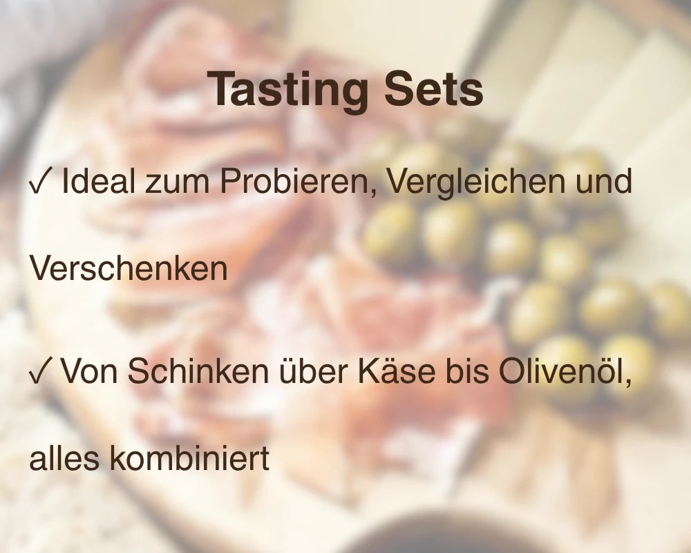 Tasting Sets: Ideal zum Probieren und Verschenken, Schinken, Käse und Olivenöl kombiniert – La Tradición