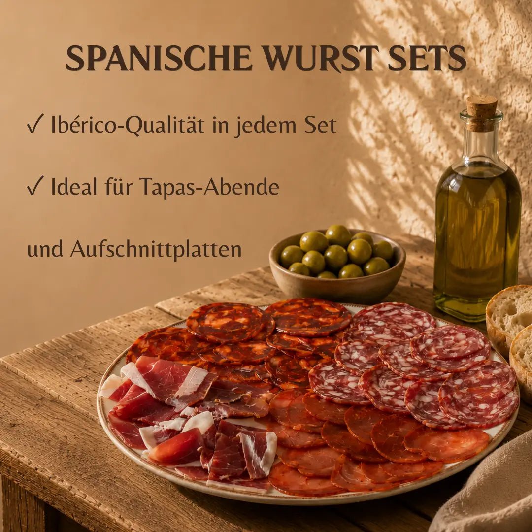 Spanische Wurst Sets mit Chorizo, Salchichón und Jamón Ibérico, ideal für Tapas, La Tradición